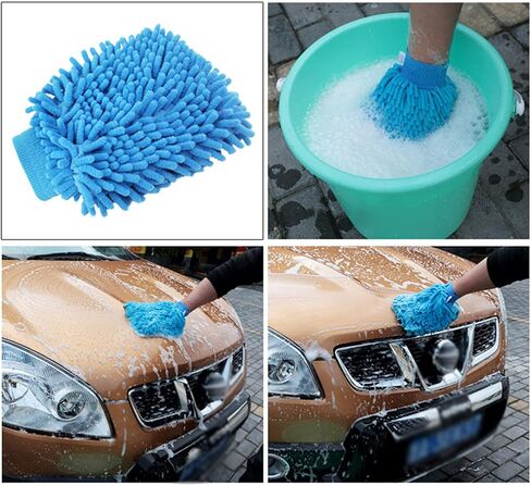 Car Wash Mitts,5 Pcs Portable Double Sided Microfiber Car Washing Gloves for Car Cleaning Mitts Tools Premium Chenille Scratch-Free Car Washing Gloves Car Wash Kit Accessories Rag Sponge,22*15cm in Kuwait