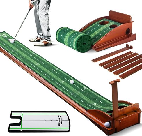 Putting Green, 9.8ft Golf Putting Mat with Automatic Ball Return Track & Putting Mirror, Indoor Putting Greens for Home with Thickened Wrinkle-Free Crystal Velvet, Golf Accessories for Men in Saudi Arabia