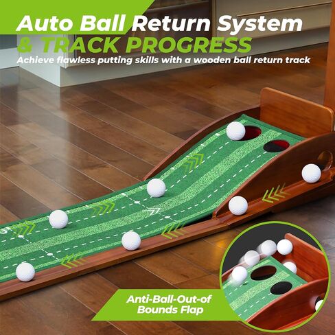 Putting Green, 9.8ft Golf Putting Mat with Automatic Ball Return Track & Putting Mirror, Indoor Putting Greens for Home with Thickened Wrinkle-Free Crystal Velvet, Golf Accessories for Men in Saudi Arabia