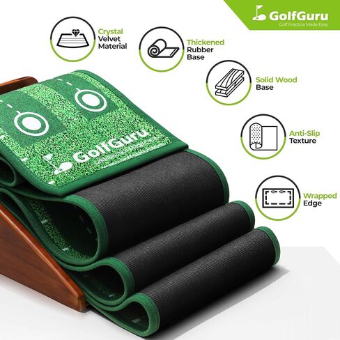 Putting Green, 9.8ft Golf Putting Mat with Automatic Ball Return Track & Putting Mirror, Indoor Putting Greens for Home with Thickened Wrinkle-Free Crystal Velvet, Golf Accessories for Men in Saudi Arabia