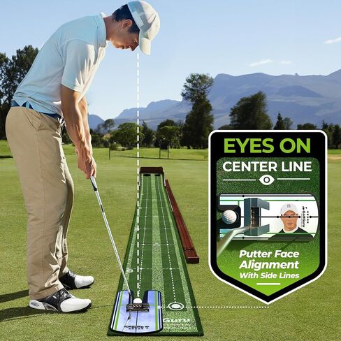 Putting Green, 9.8ft Golf Putting Mat with Automatic Ball Return Track & Putting Mirror, Indoor Putting Greens for Home with Thickened Wrinkle-Free Crystal Velvet, Golf Accessories for Men in Saudi Arabia