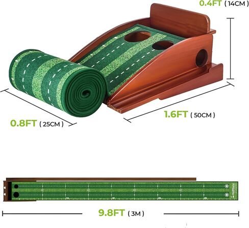 Putting Green, 9.8ft Golf Putting Mat with Automatic Ball Return Track & Putting Mirror, Indoor Putting Greens for Home with Thickened Wrinkle-Free Crystal Velvet, Golf Accessories for Men in Saudi Arabia