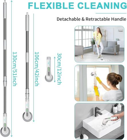 Electric Spin Scrubber, FARTVOLUS Cordless Cleaning Brush with 8 Replaceable Brush Heads, Bathroom and Floor Tile 360 Power Scrubber Dual Speed with Extension Handle for Bathtub, Kitchen, Window in Saudi Arabia