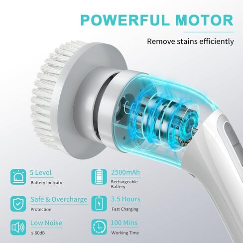 Electric Spin Scrubber, FARTVOLUS Cordless Cleaning Brush with 8 Replaceable Brush Heads, Bathroom and Floor Tile 360 Power Scrubber Dual Speed with Extension Handle for Bathtub, Kitchen, Window in Saudi Arabia