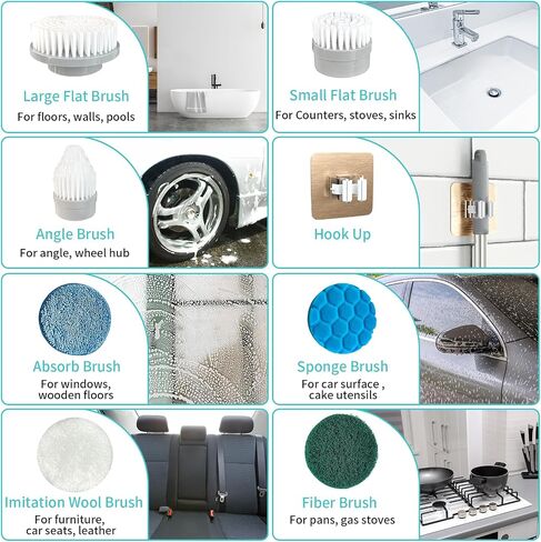 Electric Spin Scrubber, FARTVOLUS Cordless Cleaning Brush with 8 Replaceable Brush Heads, Bathroom and Floor Tile 360 Power Scrubber Dual Speed with Extension Handle for Bathtub, Kitchen, Window in Saudi Arabia