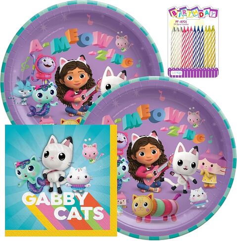 أطباق مناديل غداء وبيت الدمى من غابي مقاس 9 بوصات تكفي لـ 16 شخصًا - لوازم حفلات متينة ومقاومة للتسرب ومقاومة للقطع للأطفال الصغار والفتيات والأطفال - ديكورات حفلات بيت الدمى من غابي in Kuwait