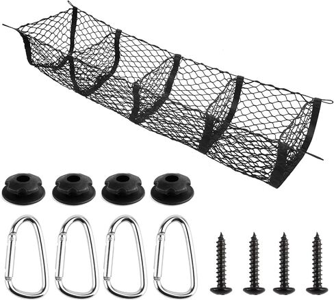 YFZYT 4 Pocket Cargo Net for Pickup Truck Bed, Trunk Bed Organizer Storage with 4 Metal Carabiners＆Holders, Stretchable Heavy Duty Grocery Storage Netting for SUV,Car,Van(47.2" x 11.8" x 11") in Saudi Arabia