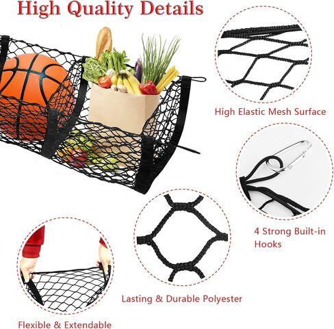 YFZYT 4 Pocket Cargo Net for Pickup Truck Bed, Trunk Bed Organizer Storage with 4 Metal Carabiners＆Holders, Stretchable Heavy Duty Grocery Storage Netting for SUV,Car,Van(47.2" x 11.8" x 11") in Saudi Arabia