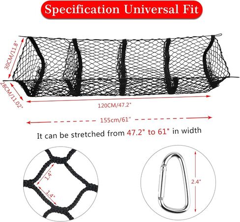 YFZYT 4 Pocket Cargo Net for Pickup Truck Bed, Trunk Bed Organizer Storage with 4 Metal Carabiners＆Holders, Stretchable Heavy Duty Grocery Storage Netting for SUV,Car,Van(47.2" x 11.8" x 11") in Saudi Arabia