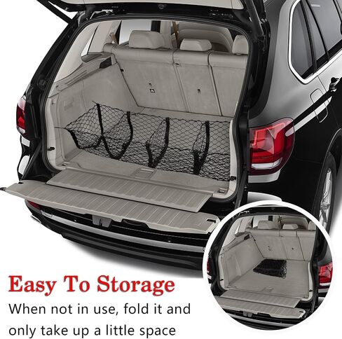 YFZYT 4 Pocket Cargo Net for Pickup Truck Bed, Trunk Bed Organizer Storage with 4 Metal Carabiners＆Holders, Stretchable Heavy Duty Grocery Storage Netting for SUV,Car,Van(47.2" x 11.8" x 11") in Saudi Arabia