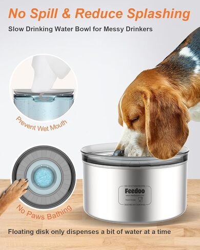 Feedoo 1Gallon Dog Water Bowl, 3.8L No Spill Water Bowl for Dogs, Stainless Steel Spill Proof Dog Bowl, No Splash Slow Drinking Bowl with No Slip Base for Slobber Stopper, Messy Drinkers[Anti Digging] in Saudi Arabia