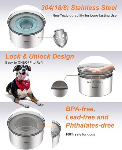Feedoo 1Gallon Dog Water Bowl, 3.8L No Spill Water Bowl for Dogs, Stainless Steel Spill Proof Dog Bowl, No Splash Slow Drinking Bowl with No Slip Base for Slobber Stopper, Messy Drinkers[Anti Digging] in Saudi Arabia