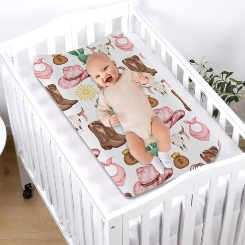 أغطية وسادات تغيير حفاضات رعاة البقر الغربية من Baby Western Cowboy مقاس 32 بوصة × 16 بوصة قبعة رعاة البقر الصحراوية، أحذية صبار الشمس، ملاءات طاولة تغيير الحفاضات الناعمة القابلة للتنفس، حصيرة طاولة تغيير الطفل in Kuwait