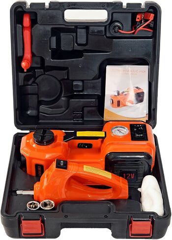 MarchInn 12V DC 5 Ton Electric Car Jack Kit 3 in 1 Hydraulic Floor Jack with Tire Inflator Pump LED Flashlight and Electric Impact Wrench Car Repair Tool Kit for Car SUV Truck Lift Tire Change in Saudi Arabia