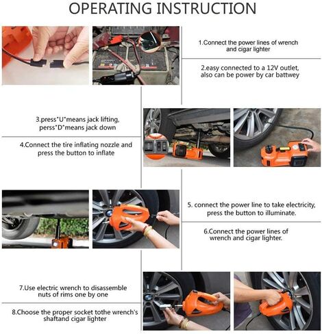 MarchInn 12V DC 5 Ton Electric Car Jack Kit 3 in 1 Hydraulic Floor Jack with Tire Inflator Pump LED Flashlight and Electric Impact Wrench Car Repair Tool Kit for Car SUV Truck Lift Tire Change in Saudi Arabia