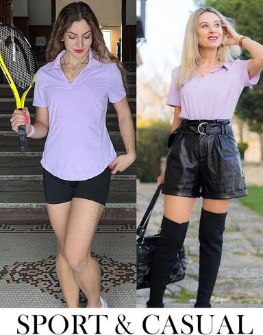 Women's Golf Polo Shirt V Neck Short Sleeve Tennis Shirt Sun Protection Moisture Wicking Athletic Tops in Saudi Arabia