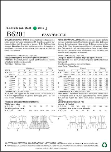 Butterick Patterns 6201, Children's/Girls Dress,Sizes, CDD (2-3-4-5), White in Saudi Arabia