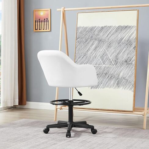 VECELO Drafting Chair with Adjustable Height PU Swivel Stool with Lumbar Support and Footrest for Standing Desk Bedroom Vanity Office Living Computer Room, Brown in Saudi Arabia