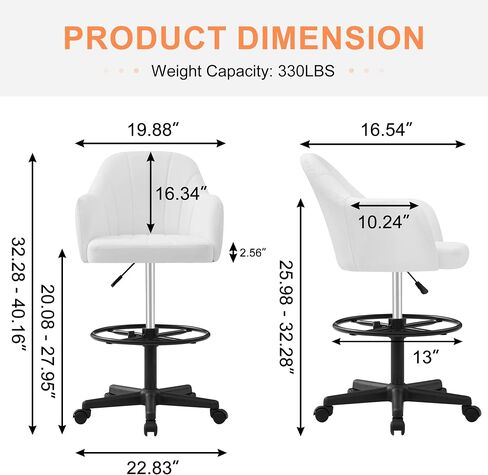 VECELO Drafting Chair with Adjustable Height PU Swivel Stool with Lumbar Support and Footrest for Standing Desk Bedroom Vanity Office Living Computer Room, Brown in Saudi Arabia