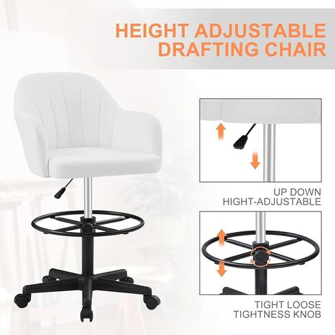 VECELO Drafting Chair with Adjustable Height PU Swivel Stool with Lumbar Support and Footrest for Standing Desk Bedroom Vanity Office Living Computer Room, Brown in Saudi Arabia