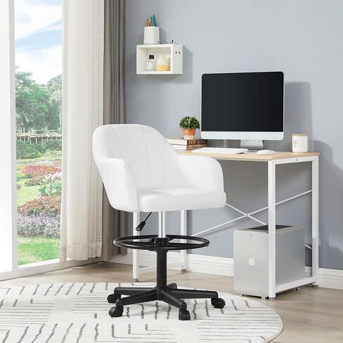 VECELO Drafting Chair with Adjustable Height PU Swivel Stool with Lumbar Support and Footrest for Standing Desk Bedroom Vanity Office Living Computer Room, Brown in Saudi Arabia