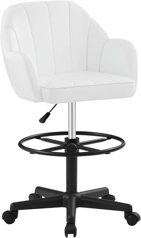 VECELO Drafting Chair with Adjustable Height PU Swivel Stool with Lumbar Support and Footrest for Standing Desk Bedroom Vanity Office Living Computer Room, Brown in Saudi Arabia