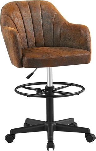 VECELO Drafting Chair with Adjustable Height PU Swivel Stool with Lumbar Support and Footrest for Standing Desk Bedroom Vanity Office Living Computer Room, Brown in Saudi Arabia