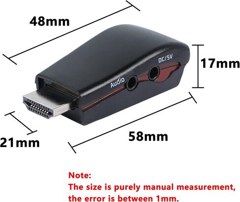 GELRHONR HDMI to VGA with Audio Adapter,HDMI Male to VGA Female HD Converter Support 480P/576P/720P/1080P with 3.5mm Audio Cable Suitable for PC, Laptop, Set Box, TV, DVD - Black in Saudi Arabia