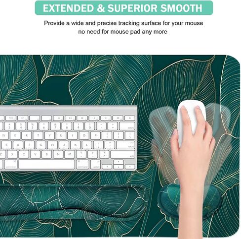 Ergonomic Large Mouse Pad and Keyboard Wrist Rest, Desk Pad for Keyboard and Mouse, 4-in-1 Large Gaming Mouse Pad with Wrist Support for Home Office Study Game-Green Leaves in Kuwait