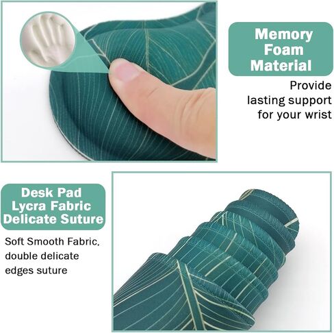 Ergonomic Large Mouse Pad and Keyboard Wrist Rest, Desk Pad for Keyboard and Mouse, 4-in-1 Large Gaming Mouse Pad with Wrist Support for Home Office Study Game-Green Leaves in Kuwait