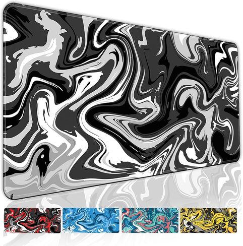 Fluid Pattern Gaming Mouse Pad for Desk,Desk Mat with 3mm Non-Slip Base,Large Mouse Pad Gaming Mousepad,Waterproof Mouse Mat Desk Pad with Seamed Edges,31.5x11.8In Mousepad for Gaming,Office,Red-Black in Saudi Arabia