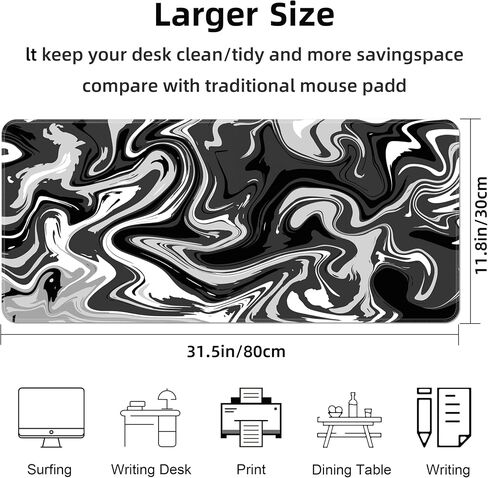 Fluid Pattern Gaming Mouse Pad for Desk,Desk Mat with 3mm Non-Slip Base,Large Mouse Pad Gaming Mousepad,Waterproof Mouse Mat Desk Pad with Seamed Edges,31.5x11.8In Mousepad for Gaming,Office,Red-Black in Saudi Arabia