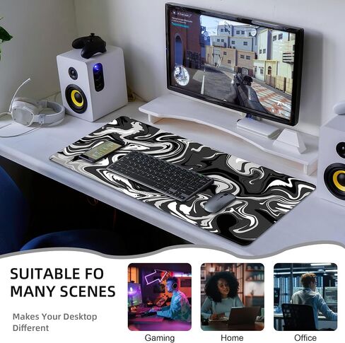Fluid Pattern Gaming Mouse Pad for Desk,Desk Mat with 3mm Non-Slip Base,Large Mouse Pad Gaming Mousepad,Waterproof Mouse Mat Desk Pad with Seamed Edges,31.5x11.8In Mousepad for Gaming,Office,Red-Black in Saudi Arabia