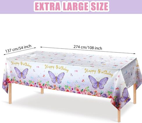 Butterfly Happy Birthday Tablecloth, Butterfly Party Decoration Rectangular Watercolor Butterfly Table Cover Spring Themed Plastic Tablecloth for Girl Party, 108 x 54 Inch(Pink, Purple,1 Piece) in Saudi Arabia