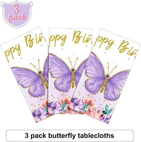 Butterfly Happy Birthday Tablecloth, Butterfly Party Decoration Rectangular Watercolor Butterfly Table Cover Spring Themed Plastic Tablecloth for Girl Party, 108 x 54 Inch(Pink, Purple,1 Piece) in Saudi Arabia