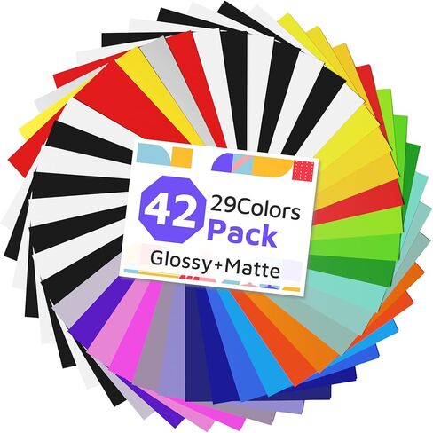 صفائح فينيل لاصقة دائمة من LIKCUT، 42 حزمة من الفينيل ذاتية اللصق مقاس 30.48 سم × 30.48 سم لآلة الكريكت، أوراق فينيل مقاومة للماء للأكواب، ديكور المنزل، الملصقات والحرف اليدوية in Kuwait