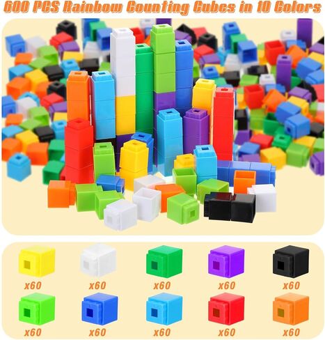 Shappy 600 Pcs Math Cubes Educational Counting Toy Math Manipulatives Counting Cubes Connecting Counting Blocks for Early Math Skills Learning Classroom Homeschool Supplies in Saudi Arabia
