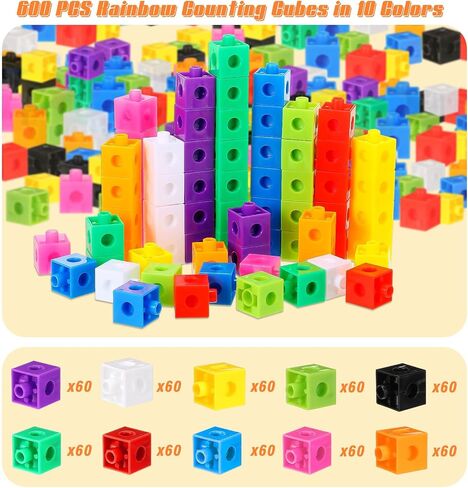 Shappy 600 Pcs Math Cubes Educational Counting Toy Math Manipulatives Counting Cubes Connecting Counting Blocks for Early Math Skills Learning Classroom Homeschool Supplies in Saudi Arabia