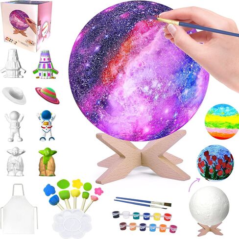 SHINECLOUD Paint Your Own Moon Lamp Kit 5.9'', Arts & Crafts Kit Art Supplies for Kids/Boys/Girls, Rechargeable 16 Colors DIY Night Light with Remote Control/Touch Sensor/Wooden Stand in Kuwait