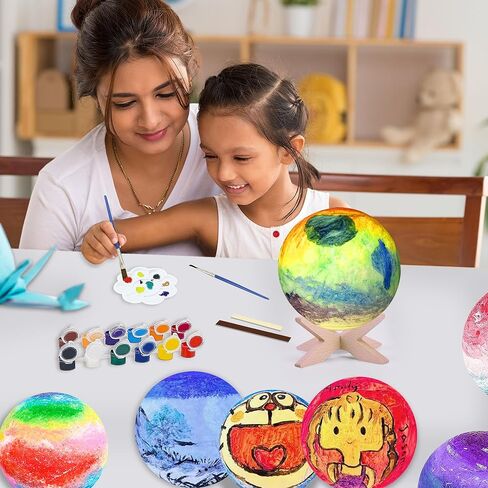 SHINECLOUD Paint Your Own Moon Lamp Kit 5.9'', Arts & Crafts Kit Art Supplies for Kids/Boys/Girls, Rechargeable 16 Colors DIY Night Light with Remote Control/Touch Sensor/Wooden Stand in Kuwait