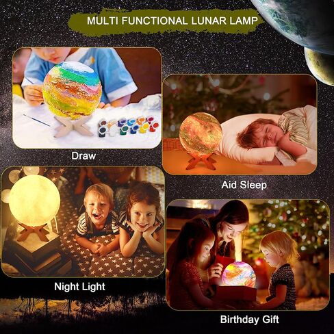 SHINECLOUD Paint Your Own Moon Lamp Kit 5.9'', Arts & Crafts Kit Art Supplies for Kids/Boys/Girls, Rechargeable 16 Colors DIY Night Light with Remote Control/Touch Sensor/Wooden Stand in Kuwait