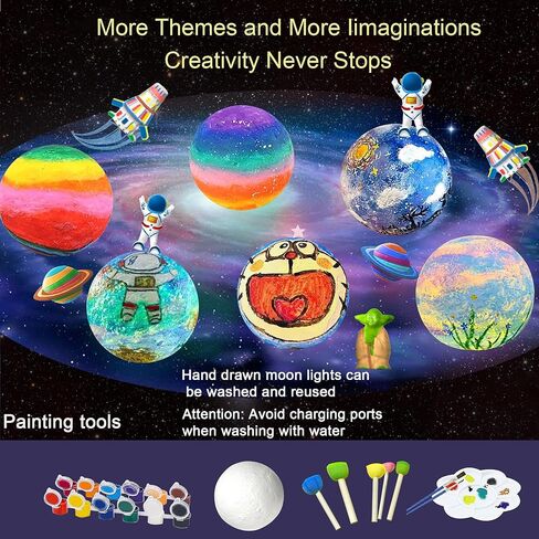 SHINECLOUD Paint Your Own Moon Lamp Kit 5.9'', Arts & Crafts Kit Art Supplies for Kids/Boys/Girls, Rechargeable 16 Colors DIY Night Light with Remote Control/Touch Sensor/Wooden Stand in Kuwait