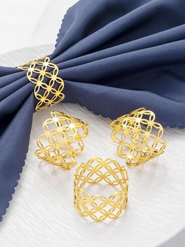 مجموعة حلقات مناديل ذهبية مكونة من 6 قطع - حلقات مناديل كبيرة للعشاء - حامل مناديل لديكور الطاولة - حلقات مناديل لديكورات الأعشاب الضارة - حلقات مناديل لعيد الميلاد وعيد الشكر وأعياد الميلاد والعطلات والحفلات in Kuwait