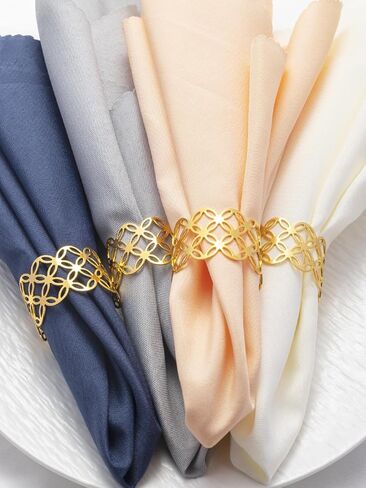 مجموعة حلقات مناديل ذهبية مكونة من 6 قطع - حلقات مناديل كبيرة للعشاء - حامل مناديل لديكور الطاولة - حلقات مناديل لديكورات الأعشاب الضارة - حلقات مناديل لعيد الميلاد وعيد الشكر وأعياد الميلاد والعطلات والحفلات in Kuwait