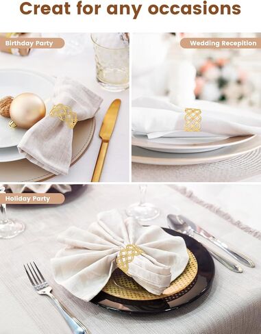 مجموعة حلقات مناديل ذهبية مكونة من 6 قطع - حلقات مناديل كبيرة للعشاء - حامل مناديل لديكور الطاولة - حلقات مناديل لديكورات الأعشاب الضارة - حلقات مناديل لعيد الميلاد وعيد الشكر وأعياد الميلاد والعطلات والحفلات in Kuwait