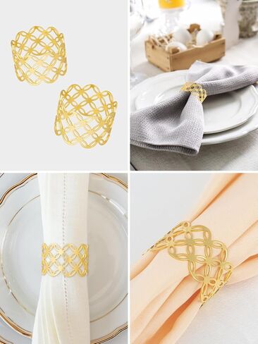 مجموعة حلقات مناديل ذهبية مكونة من 6 قطع - حلقات مناديل كبيرة للعشاء - حامل مناديل لديكور الطاولة - حلقات مناديل لديكورات الأعشاب الضارة - حلقات مناديل لعيد الميلاد وعيد الشكر وأعياد الميلاد والعطلات والحفلات in Kuwait