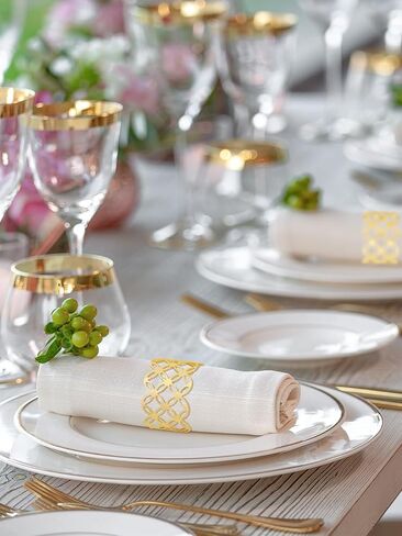 مجموعة حلقات مناديل ذهبية مكونة من 6 قطع - حلقات مناديل كبيرة للعشاء - حامل مناديل لديكور الطاولة - حلقات مناديل لديكورات الأعشاب الضارة - حلقات مناديل لعيد الميلاد وعيد الشكر وأعياد الميلاد والعطلات والحفلات in Kuwait