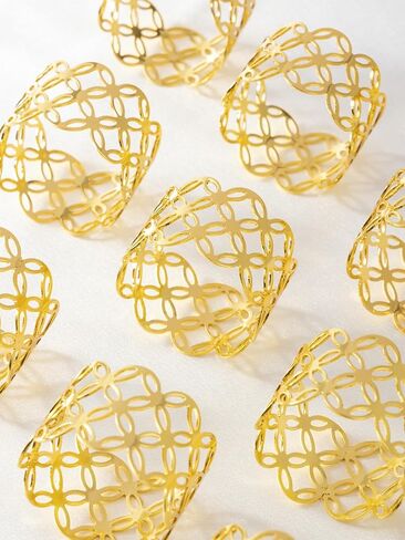 مجموعة حلقات مناديل ذهبية مكونة من 6 قطع - حلقات مناديل كبيرة للعشاء - حامل مناديل لديكور الطاولة - حلقات مناديل لديكورات الأعشاب الضارة - حلقات مناديل لعيد الميلاد وعيد الشكر وأعياد الميلاد والعطلات والحفلات in Kuwait
