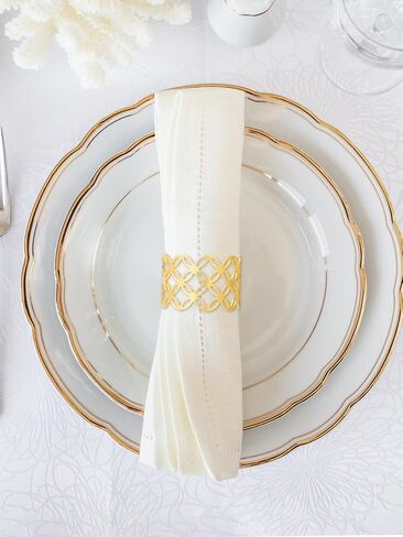 مجموعة حلقات مناديل ذهبية مكونة من 6 قطع - حلقات مناديل كبيرة للعشاء - حامل مناديل لديكور الطاولة - حلقات مناديل لديكورات الأعشاب الضارة - حلقات مناديل لعيد الميلاد وعيد الشكر وأعياد الميلاد والعطلات والحفلات in Kuwait
