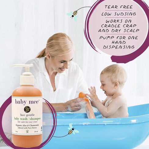Baby Wash Kids Shampoo - Organic Aloe, Chamomile & Natural Honey for Soothing Eczema, Cradle Cap, and Dry, Itchy, Sensitive Skin & Scalp - Tear Free - for Babies, Toddlers & Big Kids (Single 8 oz.) in Saudi Arabia